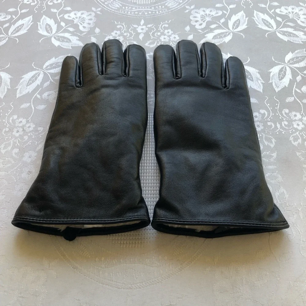 Lambskin Black Leather Gloves Women’s Size XL Slim-Fit Soft Fuzzy Inner Lining